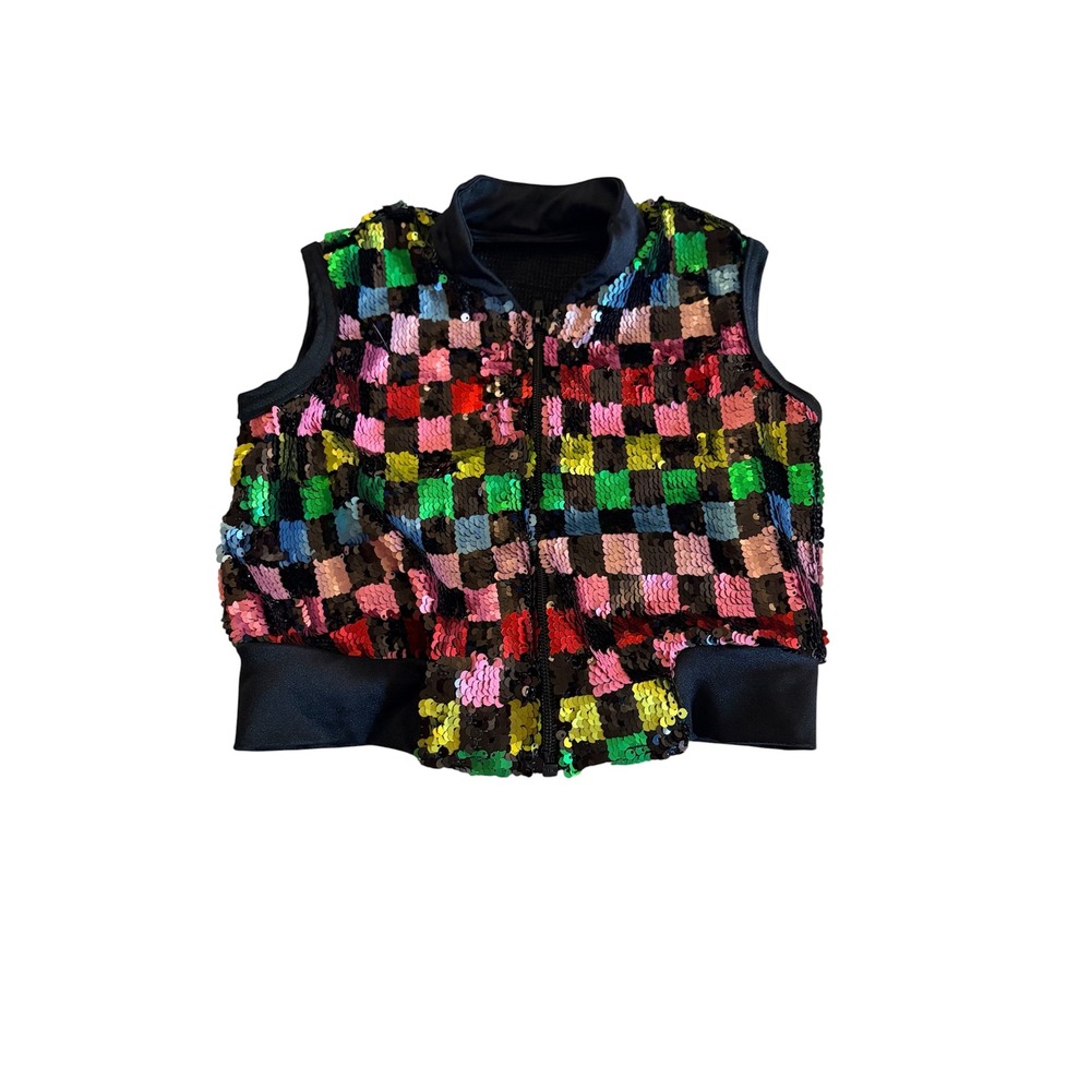 Weissman Little Girls Multi-Color Checkered Sequin Zip-Up Vest Dance Costume
